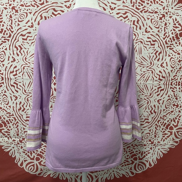 Lilly Pulitzer lilac bell sleeve sweater with gold and white detail size small - Picture 7 of 9
